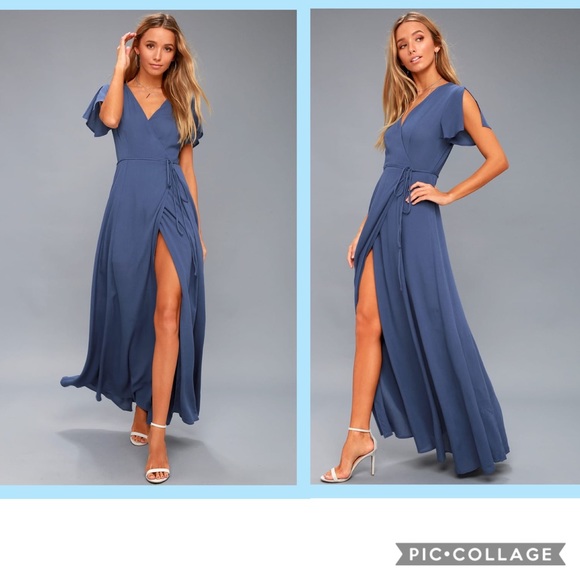 Lulus Dresses & Skirts - Heart of Marigold Denim Blue Wrap Maxi Dress